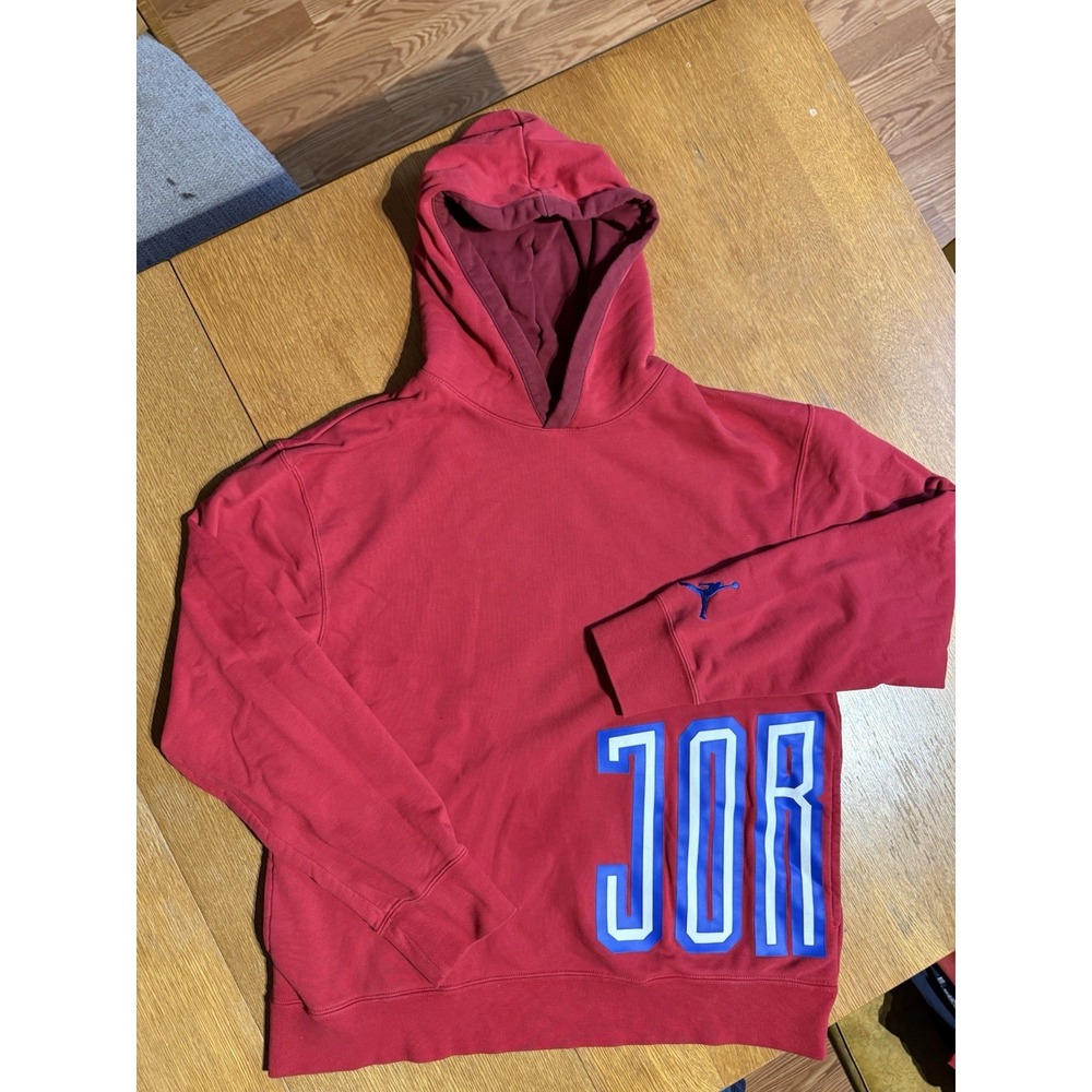 Jordan Hoodie Mens L Red Blue JOR DAN Split Graphic Jumpman Embroidered Logo